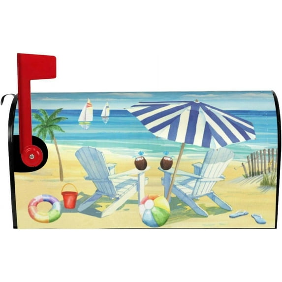 Mailbox Covers Beach Life, Nautical Large Size Magnetic Mailbox Covers, 25.5x21 Inch Mailbox Wrap Post Letter Box Cover Mailbox Post Cover for Yard Garden Decor