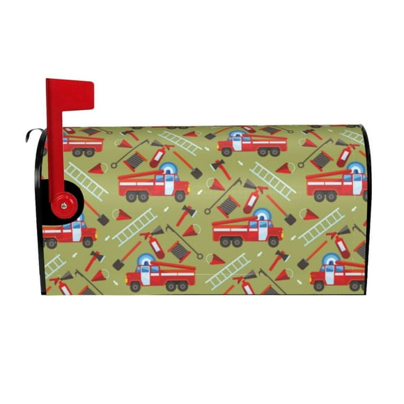 Mailbox Covers, Cartoon Fire Truck Welcome Mailbox Cover Magnetic Extra Large Size 25.5" x 21", Decorative Mailbox Covers Post Letter Box Wrap Cover Decor for Outdoors