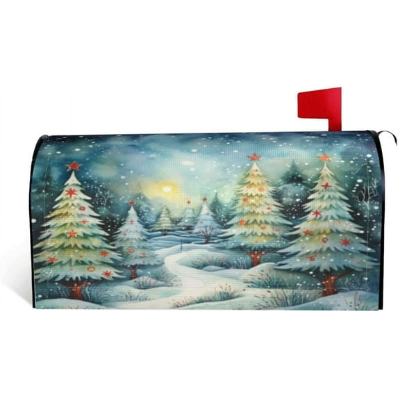 Mailbox Covers Christmas Tree Watercolor Winter Forest Christmas Tree Watercolor Winter Forest Magnetic Letter Post Box Cover Standard Size 25.5 x 21 Inch Garden Yard Home Decorative
