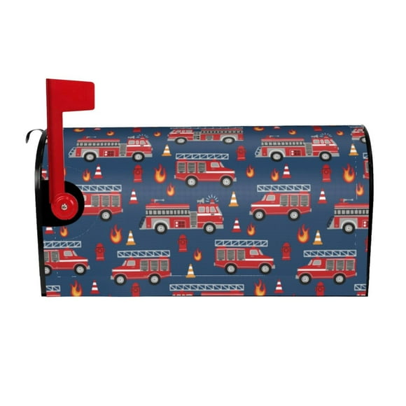 Mailbox Covers, Fire Truck 1 Welcome Mailbox Cover Magnetic Extra Large Size 25.5" x 21", Decorative Mailbox Covers Post Letter Box Wrap Cover Decor for Outdoors