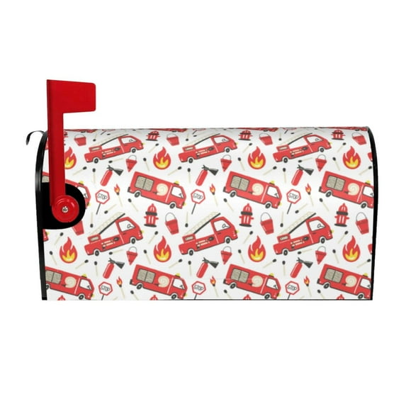 Mailbox Covers, Fire Truck Welcome Mailbox Cover Magnetic Extra Large Size 25.5" x 21", Decorative Mailbox Covers Post Letter Box Wrap Cover Decor for Outdoors