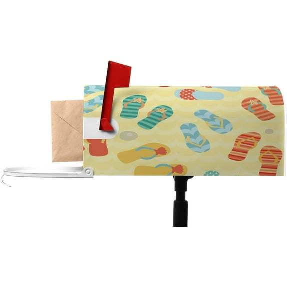 Mailbox Covers Magnetic Flip Flops Post Letter Box Cover Wrapped Anti-UV and Reusable with Standard Size 21×18 Inch Beach Sand Colorful Cool Summer Slipper Fashion,Postbox Letterbox Cover