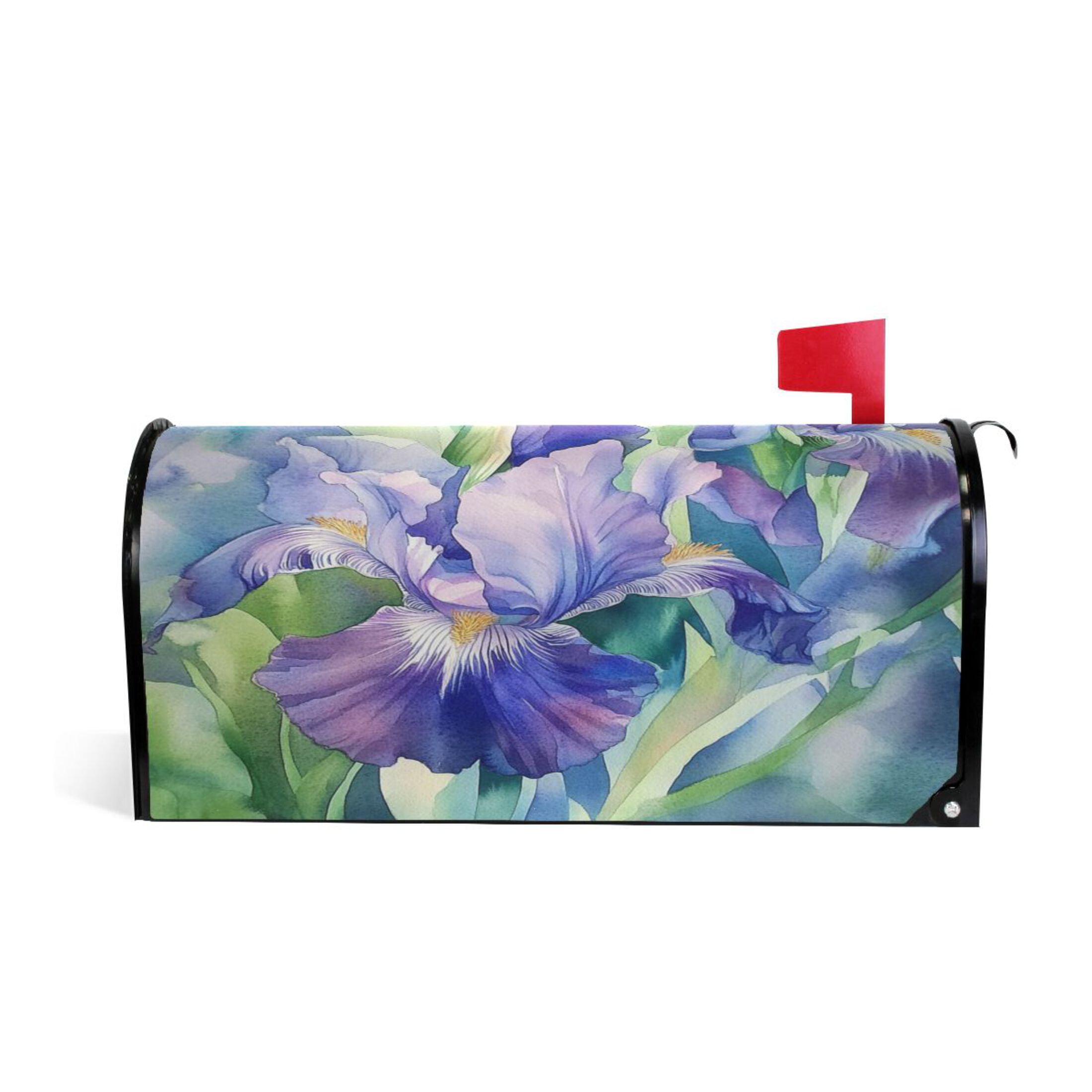 Mailbox Covers Magnetic Large Size 25.4x20.78 in Mailbox Wraps Post for Garden Yard Decor Beautiful Iris Flower