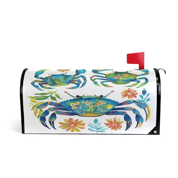 Mailbox Covers Magnetic Large Size 25.4x20.78 in Mailbox Wraps Post for Garden Yard Decor Blue and Green Crabs