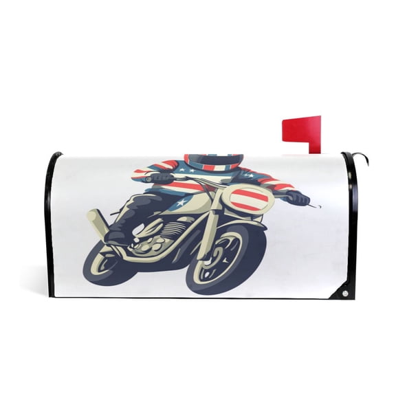 Mailbox Covers Magnetic Large Size 25.4x20.78 in Mailbox Wraps Post for Garden Yard Decor Cartoon Character Riding A Motorcycle
