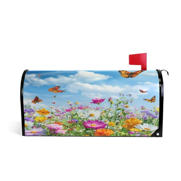 Mailbox Covers Magnetic Large Size 25.4x20.78 in Mailbox Wraps Post for Garden Yard Decor Colorful Wildflowers Butterflies