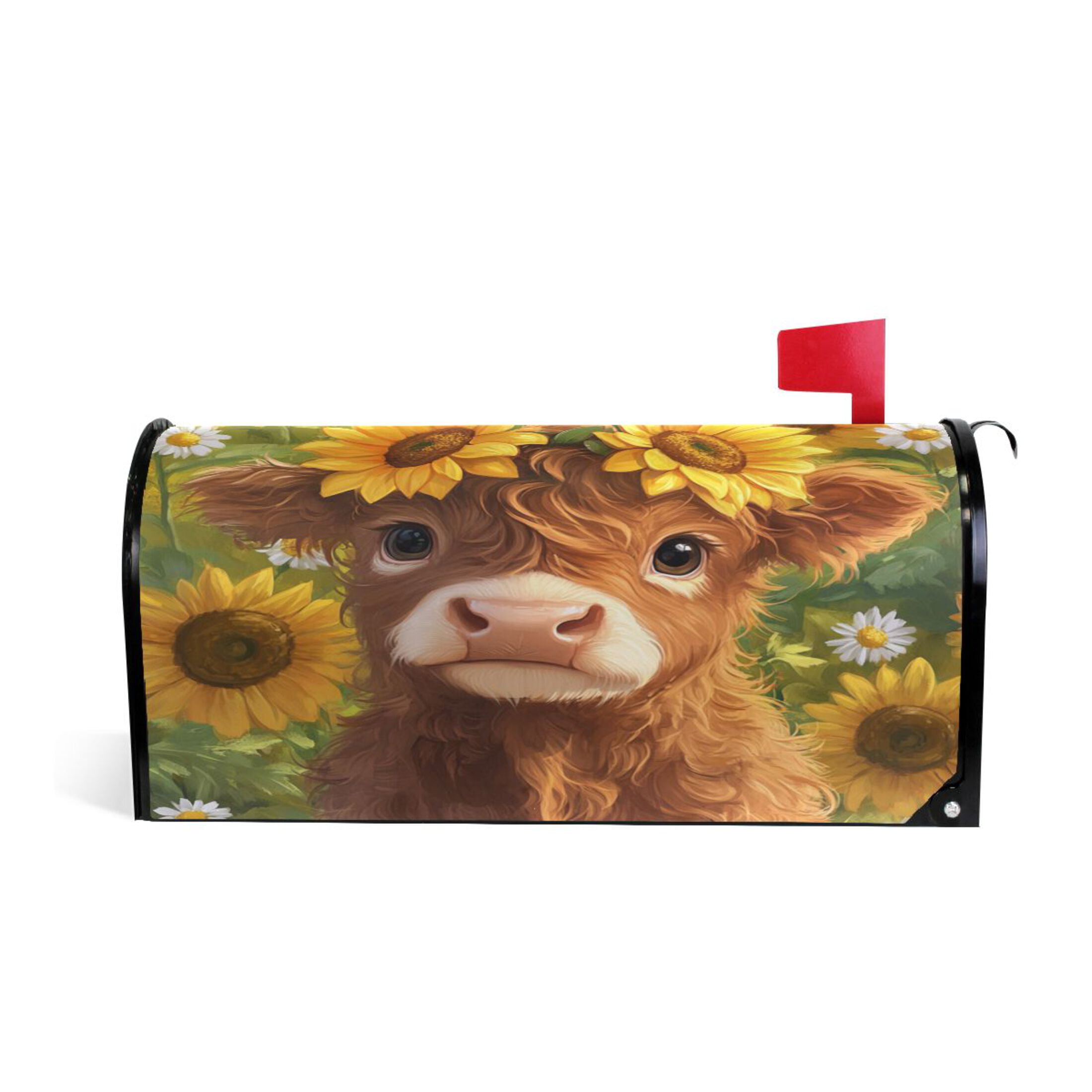 Mailbox Covers Magnetic Large Size 25.4x20.78 in Mailbox Wraps Post for Garden Yard Decor Cute Highland Cow