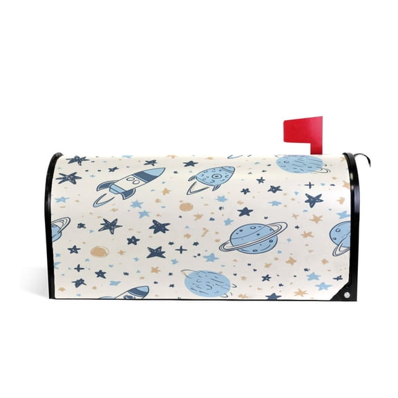 Mailbox Covers Magnetic Large Size 25.4x20.78 in Mailbox Wraps Post for Garden Yard Decor Doodle Space-themed Elements