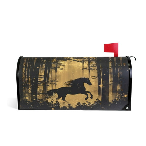 Mailbox Covers Magnetic Large Size 25.4x20.78 in Mailbox Wraps Post for Garden Yard Decor Elegant Black Horse