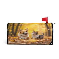 Mailbox Covers Magnetic Large Size 25.4x20.78 in Mailbox Wraps Post for Garden Yard Decor Happy Corgi Dog and Cat