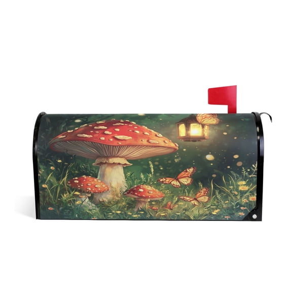 Mailbox Covers Magnetic Large Size 25.4x20.78 in Mailbox Wraps Post for Garden Yard Decor Red Mushroom and Butterflies