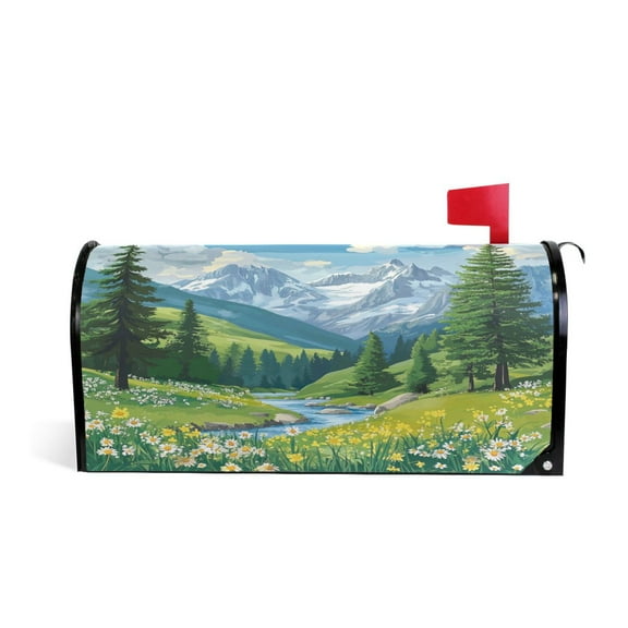 Mailbox Covers Magnetic Large Size 25.4x20.78 in Mailbox Wraps Post for Garden Yard Decor Summer Mountains