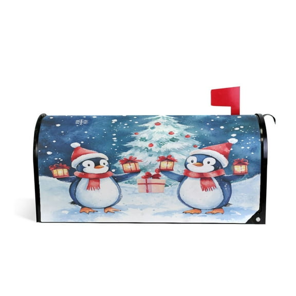 Mailbox Covers Magnetic Large Size 25.4x20.78 in Mailbox Wraps Post for Garden Yard Decor Two Cute Penguins