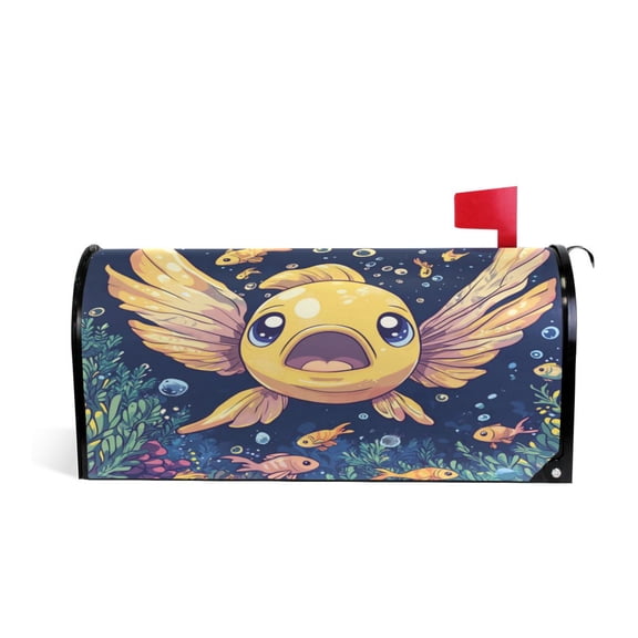 Mailbox Covers Magnetic Large Size 25.4x20.78 in Mailbox Wraps Post for Garden Yard Decor Yellow Fish with Large Wings
