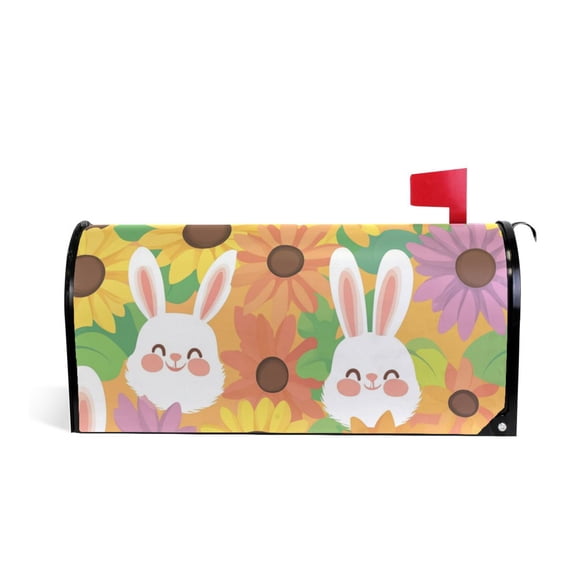 Mailbox Covers Magnetic Large Size 25.4x20.78in Mailbox Wraps Post for Garden Yard Decor Smiling Bunnies with Sunflowers