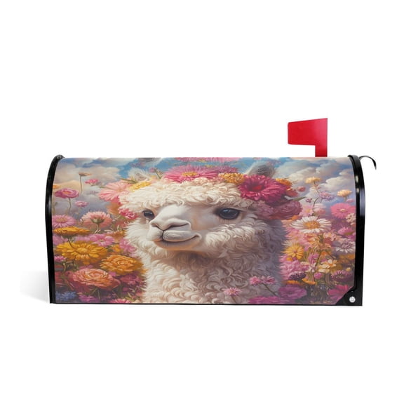 Mailbox Covers Magnetic Large Size Post Box Cover Wrap Outside Waterproof Home Yard Garden Decor Alpaca and Flower 25.5x21