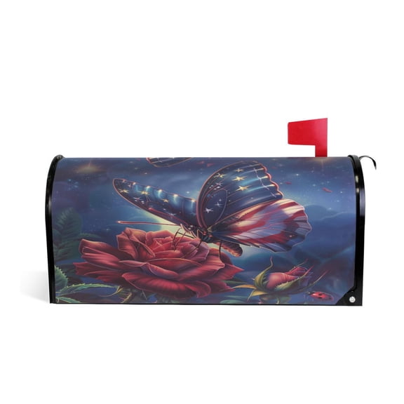 Mailbox Covers Magnetic Large Size Post Box Cover Wrap Outside Waterproof Home Yard Garden Decor American Flag Colored Butterfly with Flower 25.5x21