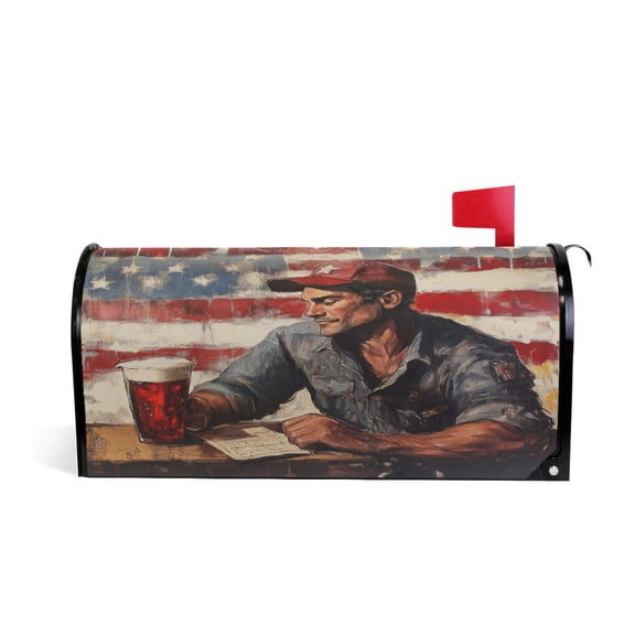 Mailbox Covers Magnetic Large Size Post Box Cover Wrap Outside Waterproof Home Yard Garden Decor American Worker and Flag 25.5x21
