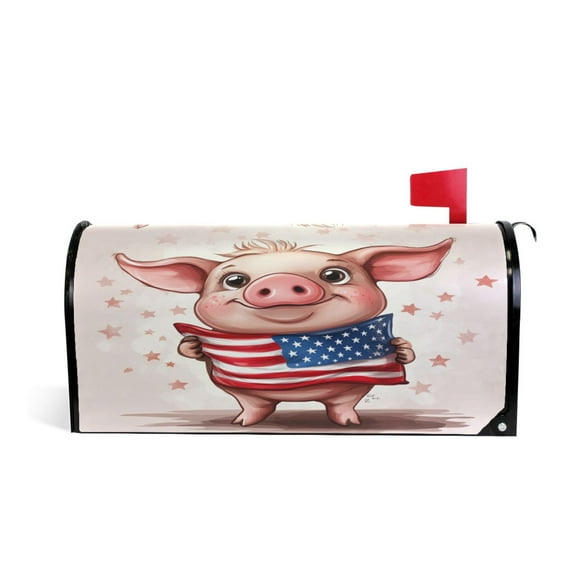 Mailbox Covers Magnetic Large Size Post Box Cover Wrap Outside Waterproof Home Yard Garden Decor Cartoon Pig with Usa Flag 25.5x21