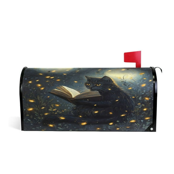Mailbox Covers Magnetic Large Size Post Box Cover Wrap Outside Waterproof Home Yard Garden Decor Cat Reads Book on Night 25.5x21