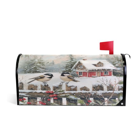 Mailbox Covers Magnetic Large Size Post Box Cover Wrap Outside Waterproof Home Yard Garden Decor Chickadees Bird and House 25.5x21