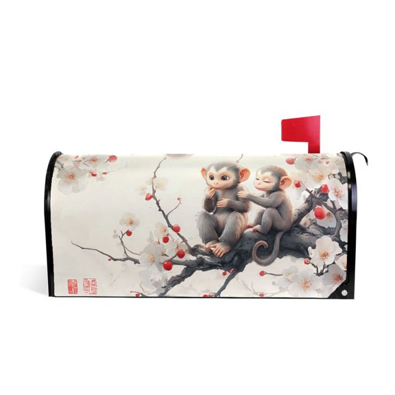 Mailbox Covers Magnetic Large Size Post Box Cover Wrap Outside Waterproof Home Yard Garden Decor Cute Monkeys on Flower Branch 25.5x21