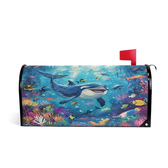 Mailbox Covers Magnetic Large Size Post Box Cover Wrap Outside Waterproof Home Yard Garden Decor Dolphin and Fish 25.5x21
