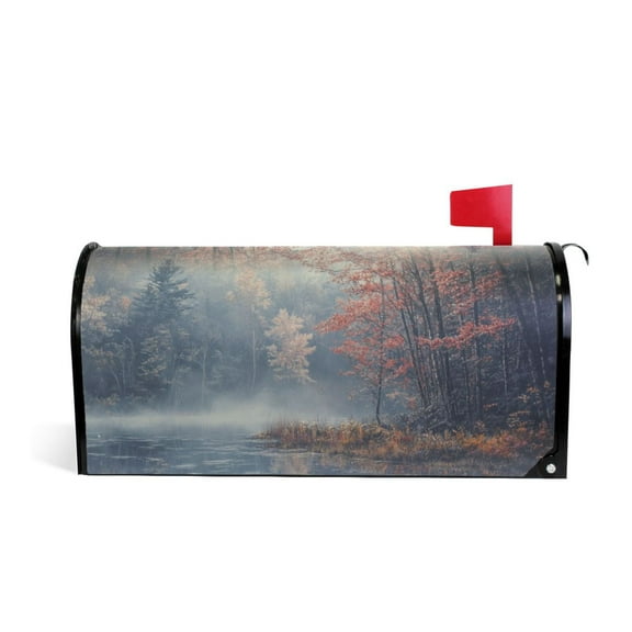 Mailbox Covers Magnetic Large Size Post Box Cover Wrap Outside Waterproof Home Yard Garden Decor Misty Morning in Forest 25.5x21