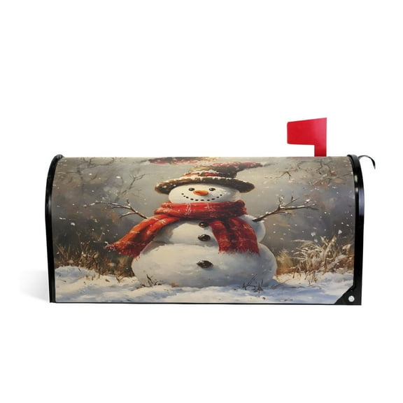 Mailbox Covers Magnetic Large Size Post Box Cover Wrap Outside Waterproof Home Yard Garden Decor Snowman with Christmas Hat 25.5x21
