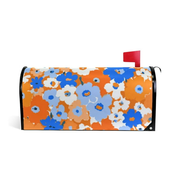 Mailbox Covers Magnetic Standard Size 20.7x18.03in Mailbox Wraps Post for Garden Yard Decor Orange and Blue Small Flowers