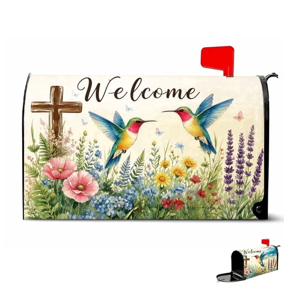 Mailbox Covers Magnetic Standard Size Christian Cross Hummingbird Welcome Floral Mailbox Cover for Outdoor Garden Yard Decor 21x18 Inch