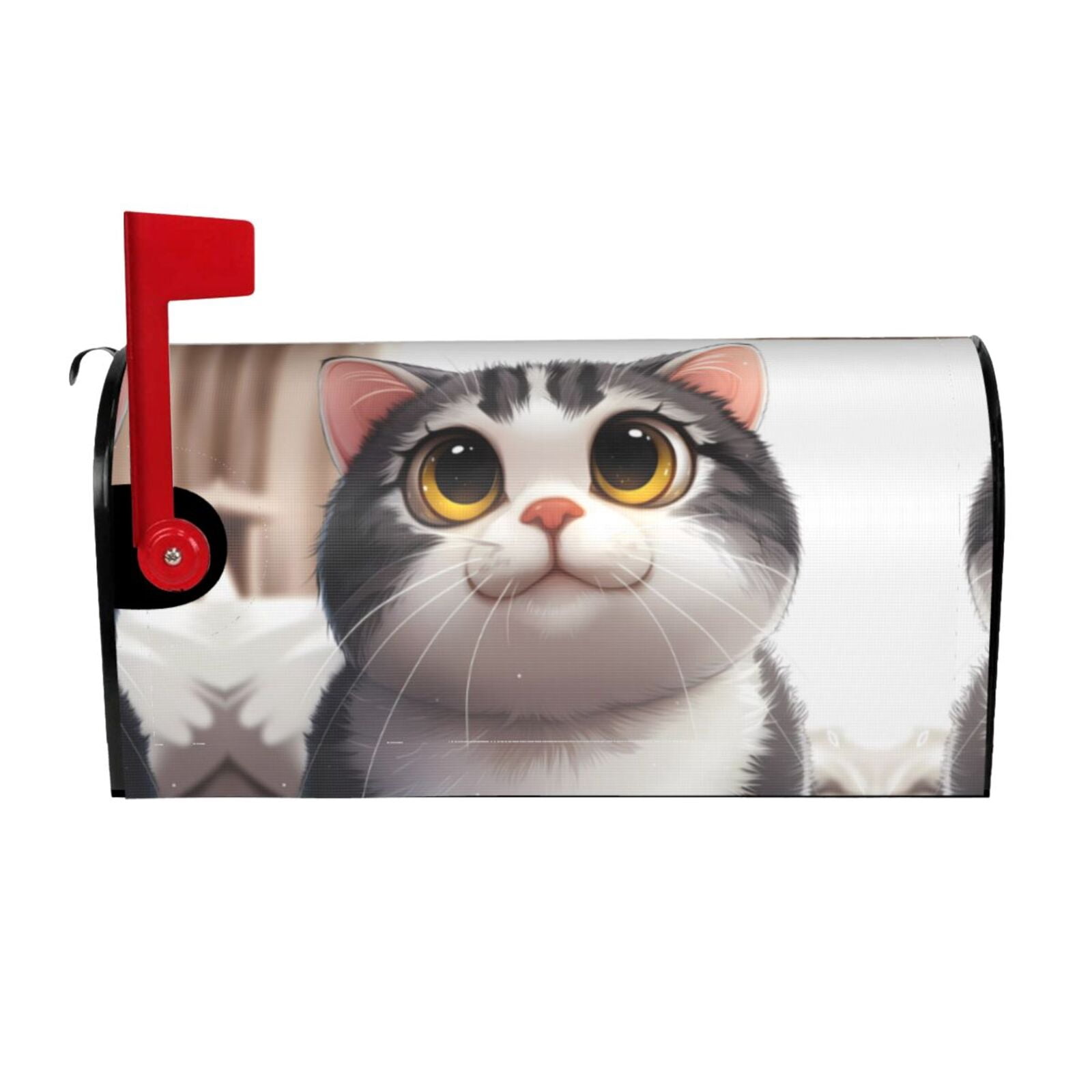 Cat Sniffing Flowers Mailbox Cover – Magnetic Waterproof Wrap For Standard Size Mailboxes