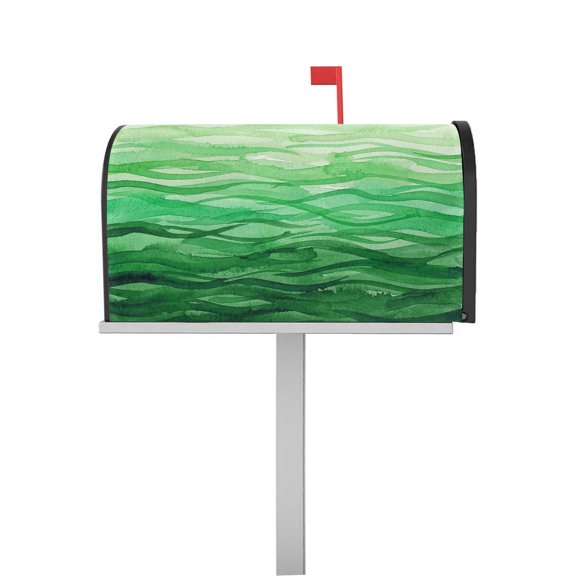 Mailbox Covers Magnetic Standard Size Green Horizon Clouds Mailbox Cover Decorative Artistic Glow Waves Patio Post Letter Box Cover Wrap for Garden Yard Outdoor Decorations 21x18 Inch