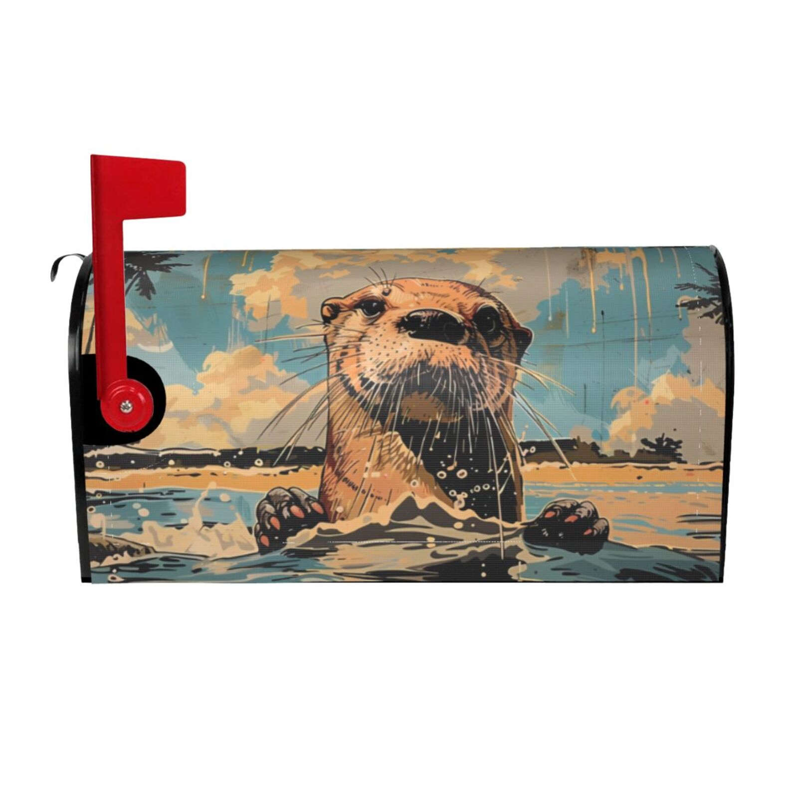 Mailbox Post Wraps Mailbox Covers Magnetic Standard Size - Playful Otter Tropical Beach ...