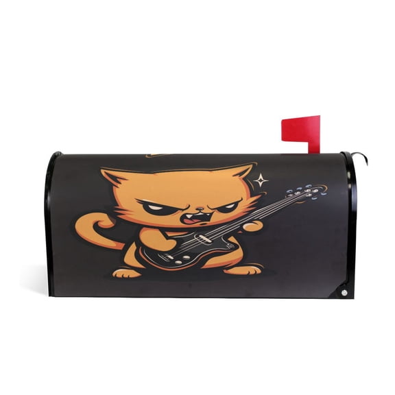 Mailbox Covers Magnetic Standard Size Post Box Cover Wrap Outside Waterproof Home Yard Garden Decor Angry Cat Playing Guitar 21x18