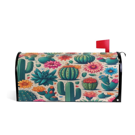 Mailbox Covers Magnetic Standard Size Post Box Cover Wrap Outside Waterproof Home Yard Garden Decor Cactus and Desert Flower 21x18