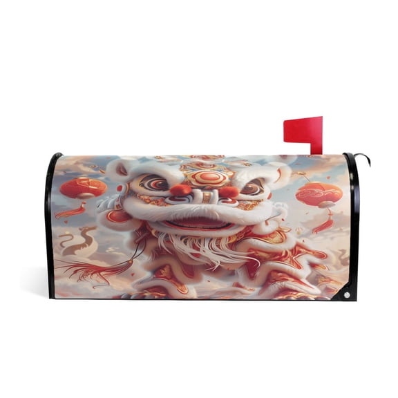Mailbox Covers Magnetic Standard Size Post Box Cover Wrap Outside Waterproof Home Yard Garden Decor Chinese Lion Dance 21x18