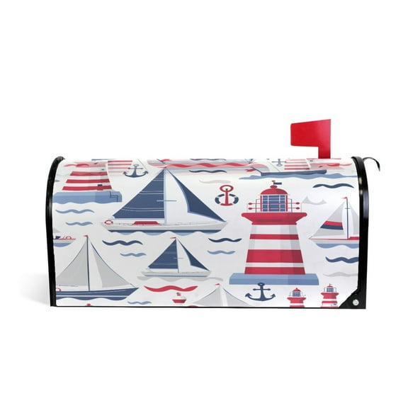 Mailbox Covers Magnetic Standard Size Post Box Cover Wrap Outside Waterproof Home Yard Garden Decor Lighthouse Wave Ship 21x18