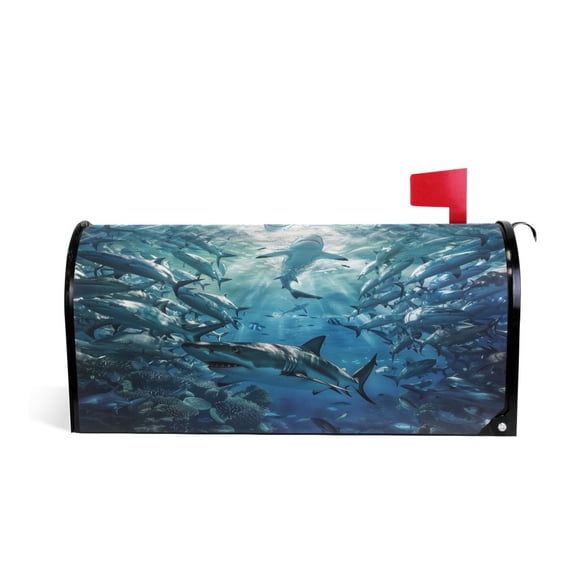 Mailbox Covers Magnetic Standard Size Post Box Cover Wrap Outside Waterproof Home Yard Garden Decor Shark Swimming in Fish Schools 21x18