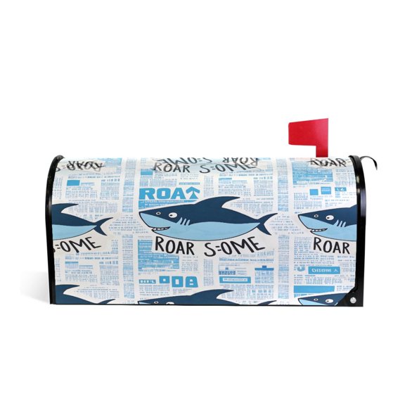 Mailbox Covers Magnetic Standard Size Post Box Cover Wrap Outside Waterproof Home Yard Garden Decor Shark and Newspaper 21x18
