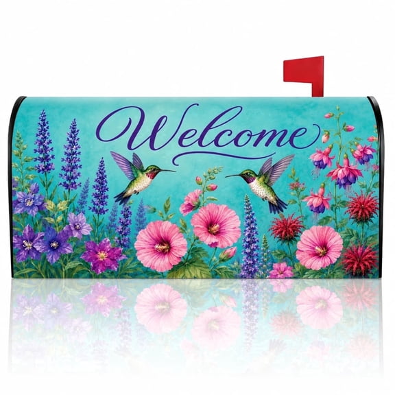 Mailbox Covers Magnetic Standard Size Spring Summer Welcome Colorful Floral Hummingbird Mailbox Cover for Home Garden Outdoor Yard Decor 21x18 Inch