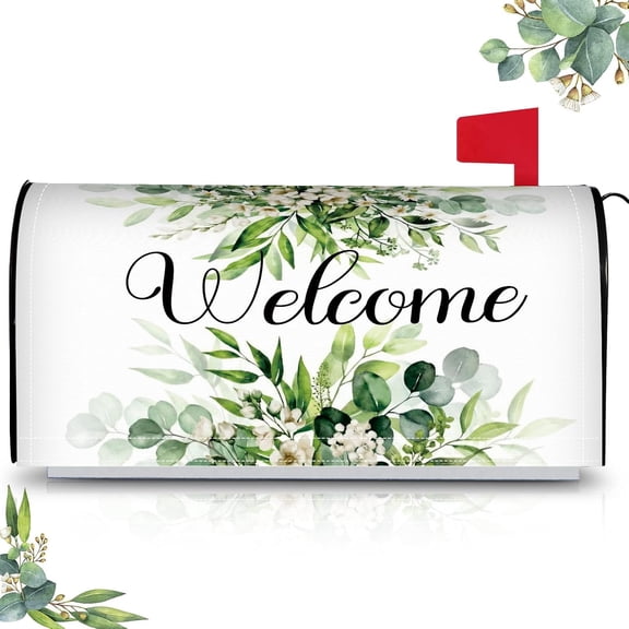 Mailbox Covers Magnetic Welcome Letter Box Wrap Standard Size 21x18 Inch Spring Leaves Mailbox Decor Summer Post Box Decoration for Outdoor Garden Yard(Green Eucalyptus)