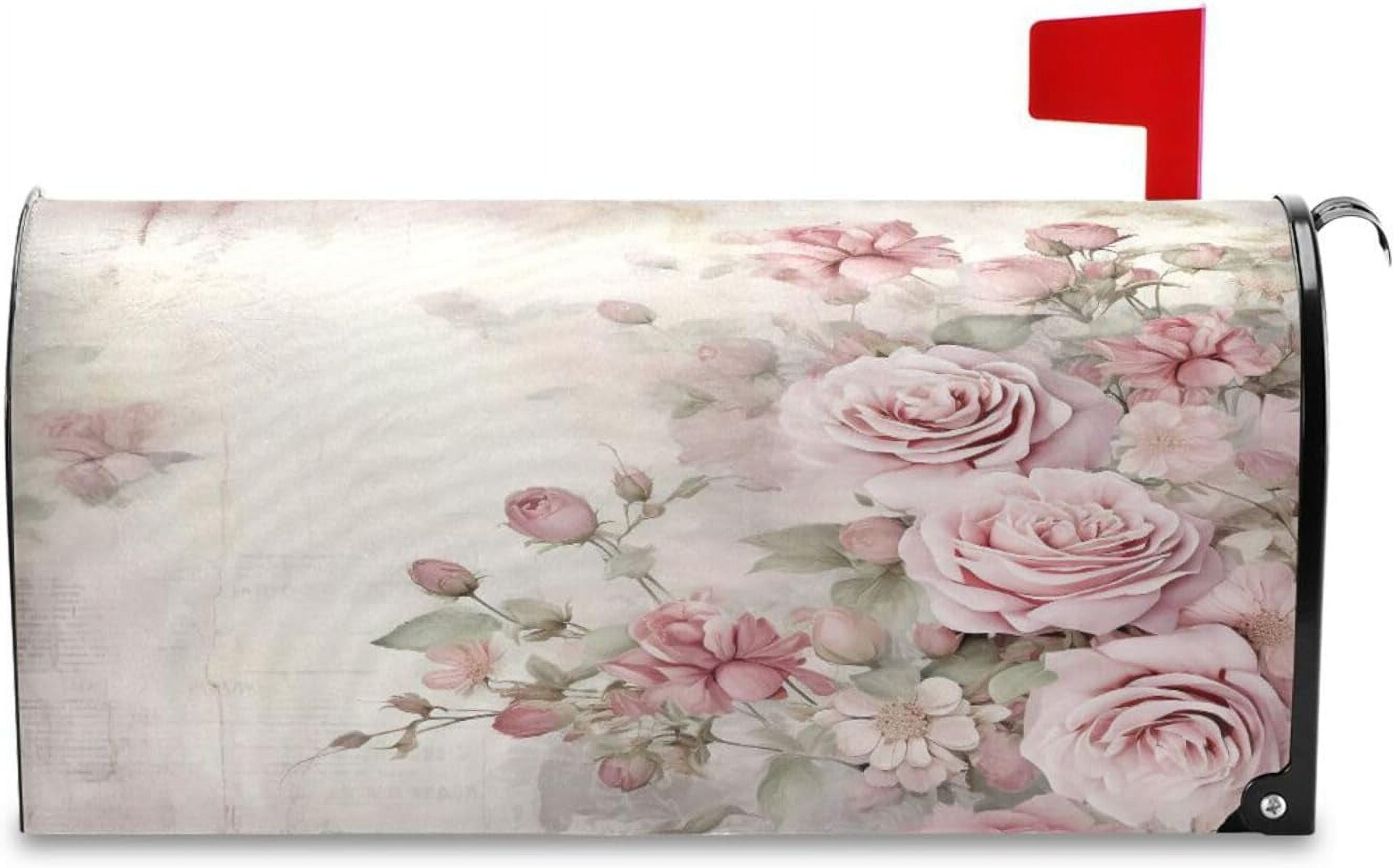 Mailbox Covers, Vintage Pink Rose Mailbox Covers Oxford Cloth Post Box Cover with Magnetic Strip for Garden Yard Decor