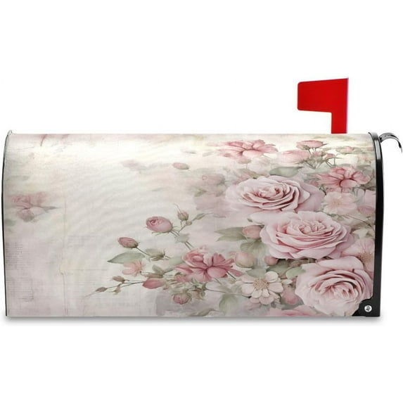 Mailbox Covers, Vintage Pink Rose Mailbox Covers Oxford Cloth Post Box Cover with Magnetic Strip for Garden Yard Decor