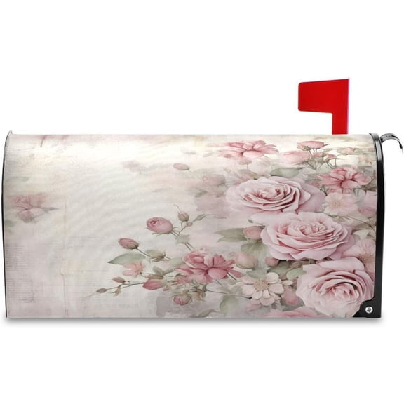 Mailbox Covers, Vintage Pink Rose Mailbox Covers Oxford Cloth Post Box Cover with Magnetic Strip for Garden Yard Decor