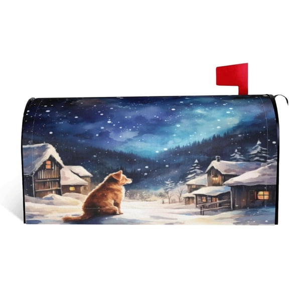 Mailbox Covers Winter Dog Christmas Snow Winter Dog Christmas Snow Magnetic Letter Post Box Cover Standard Size 21 x 18 Inch Garden Yard Home Decorative