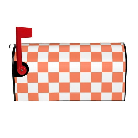 Mailbox Covers, white orange squares checkerboard Welcome Mailbox Cover Magnetic Extra Large Size 25.5" x 21", Decorative Mailbox Covers Post Letter Box Wrap Cover Decor for Outdoors