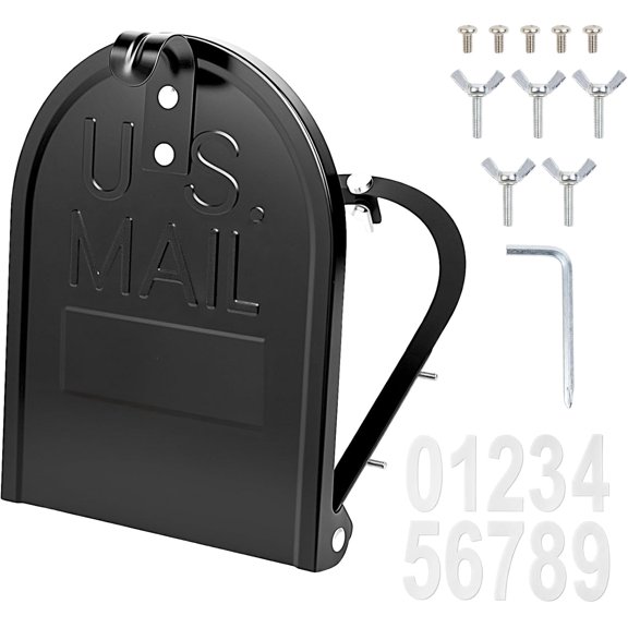 Mailbox Door Replacement with Magnetic Closure,6 1/4 Inch (W) by 8 1/4 Inch (H) Black Metal Snap-in Front Door for Brick Mailbox Door Mailbox Insert Repair Kit for Fixing Rusted Standard Mail Box