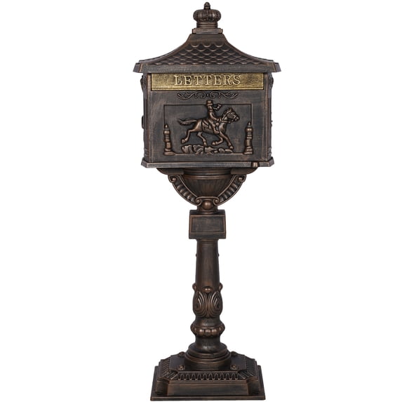 Mailbox, Heavy Duty Cast Aluminum Security Postal Box, Antique Post-Mounted Mail Box with 2 Keys for Courtyard Villa Decoration - Bronze