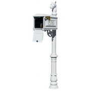 Mailbox Locking Insert Post System with Ornate Base - Horsehead Finial & 3 Cast Plates - White